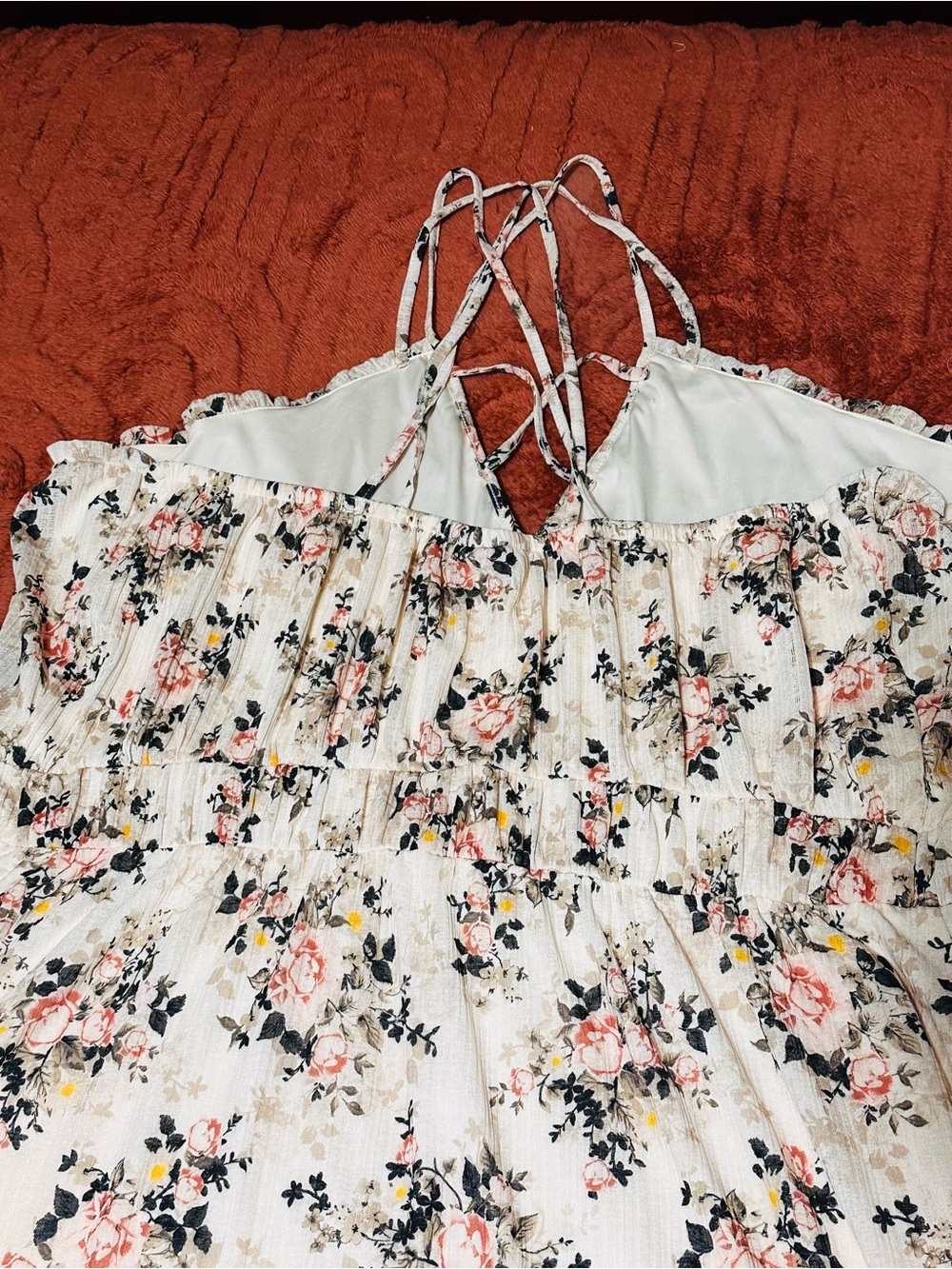 Torrid midi length dress with drape neckline. Light spring floral. - Picture 8 of 8